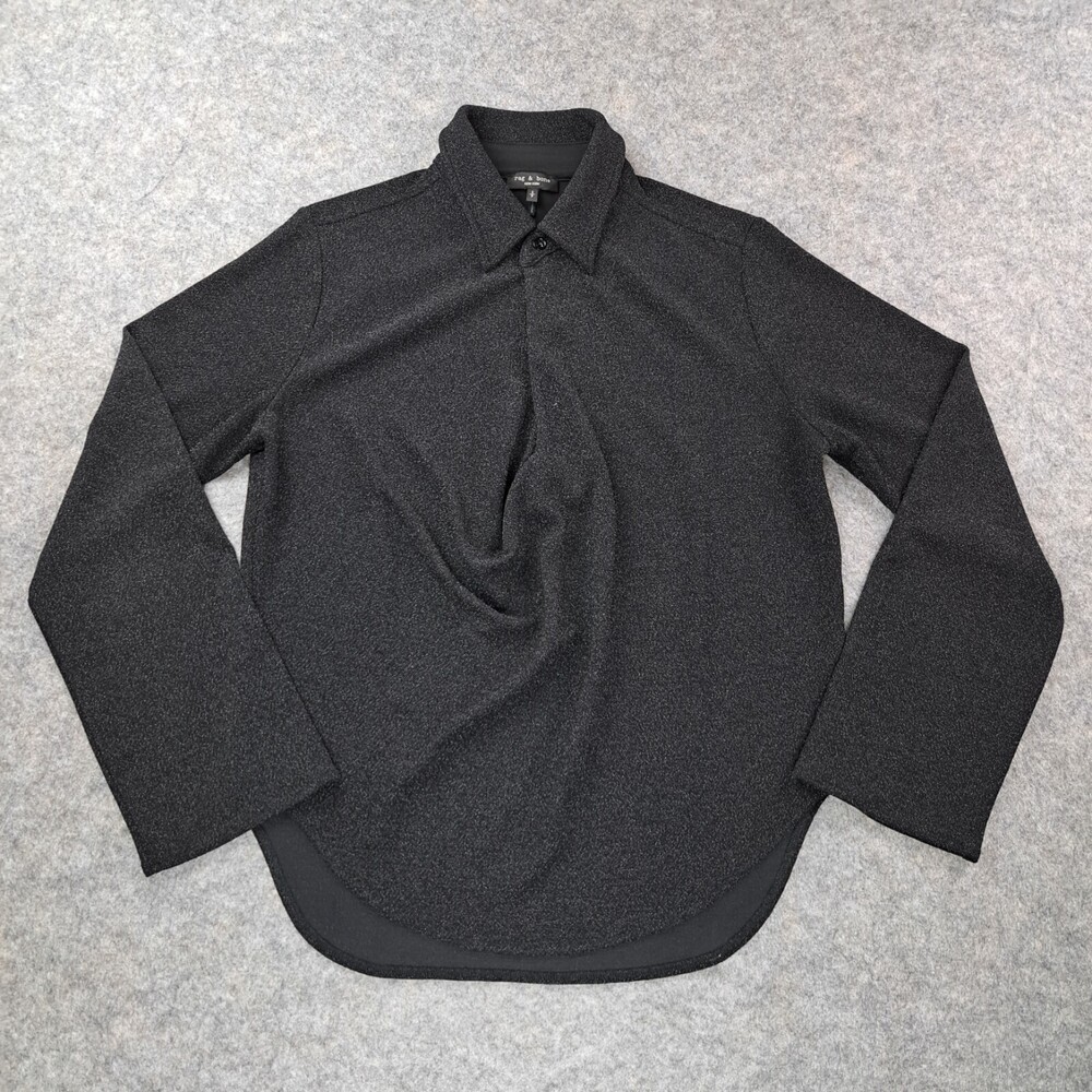 Rag & Bone Shirt Women Small Black Lilith Metallic Stretch Jersey Long Sleeve